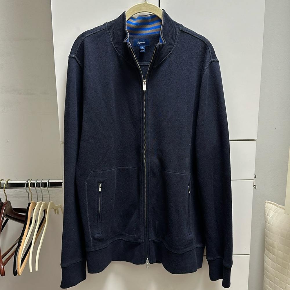 Men’s Faconnable brand new, never worn full zip sweater. Navy.